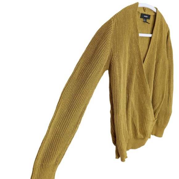 4/$25 FORVEVER 21 Size S Mustard Yellow Faux Wrap Chunky Knit Pullover Sweater - Picture 2 of 5